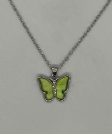 Fashionable stone-studded green butterfly pendant necklace