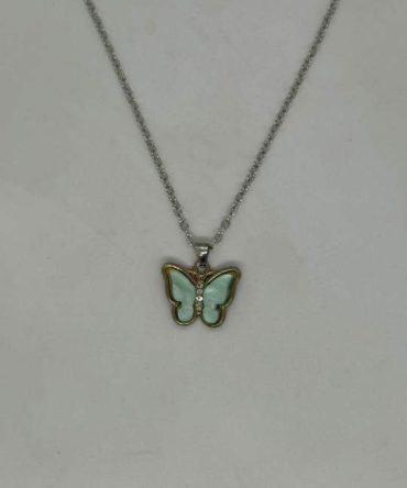 Fashionable stone-studded mint butterfly pendant necklace