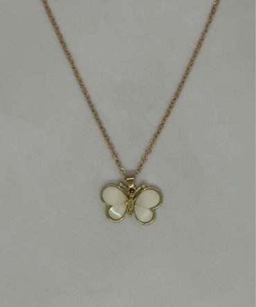 Elegant butterfly pendant necklace featuring gold plating and white mother of pearl inlay