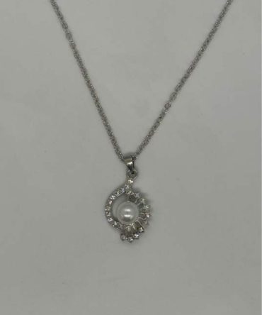 Stainless steel pendant featuring a freshwater pearl set within a sparkling