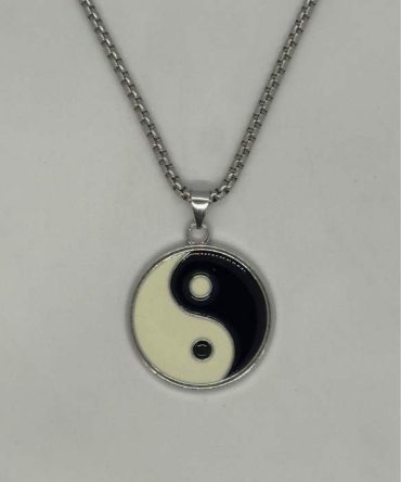 Stainless Steel Yin Yang Pendant Necklace featuring a classic black and white tai chi symbol design